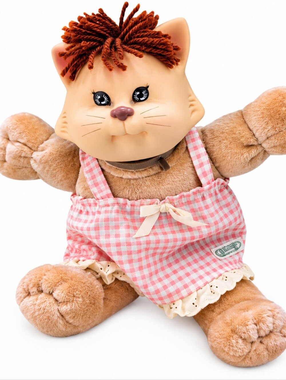 Vintage Cabbage Patch Kids Koosas Cat Plush Doll Pink Gingham Dress Soft Toy